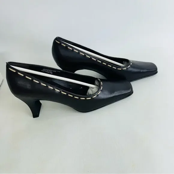 Eddie Bauer Pumps Heels‎ Dark Brown Leather Squared Toe Slip On Shoes Size 7M - Picture 6 of 12